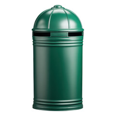 Green metal trashcan isolated on transparent png background