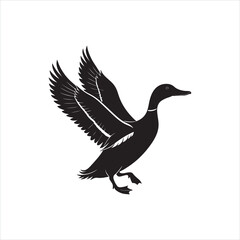 Duck Silhouette Clipart, Black Duck Outline on White Background
