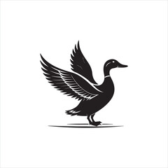 Obraz premium Duck Silhouette Clipart, Black Duck Outline on White Background