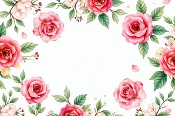 Delicate watercolor roses & leaves, repeating pattern, photo, textile, watercolor