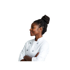 Confident Female Chef with Arms Crossed, Smiling and Looking Away