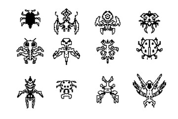 A retro-style pixel icon representing a space game element &mdash; ideal for sci-fi or classic arcade-themed user interfaces