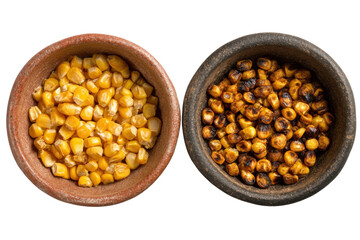 Corn kernels in bowls isolated on transparent png background