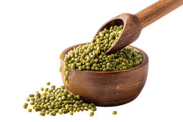 Green mung beans in bowl isolated on transparent png background