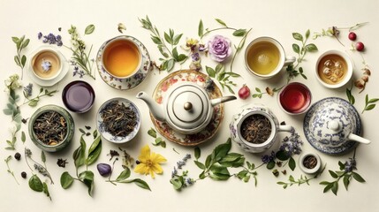 Assorted Teas, Herbs, Flowers; Flatlay; Beverage Variety; Food Photography; Website, Blog
