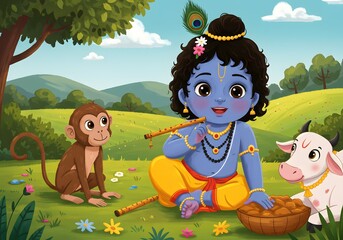 Adorable Krishna with Friends