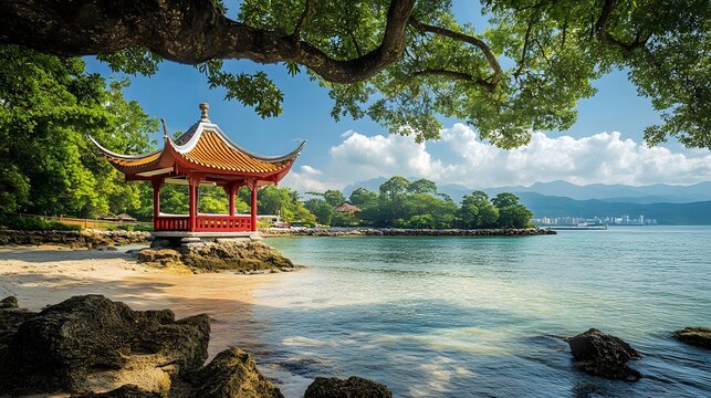Kusu Island temple and quiet beach