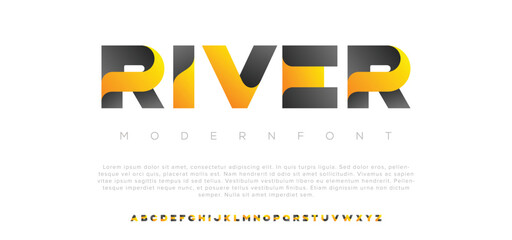 River Modern alphabet font. Creative abstract urban, futuristic, fashion, sport, minimal technology typography. Simple vector illustration with number	