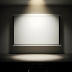 Obraz premium Blank Projection Screen in Dark Room Perfect for Presentations and Video Displays High Resolution Image Ideal for Business Marketing and Advertising Needs