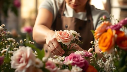 woman arranging flowers in a flower shop