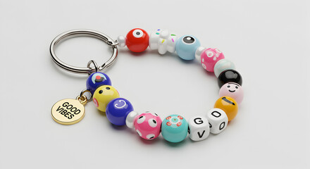 Colorful Beaded Keychain with Personalized Charm