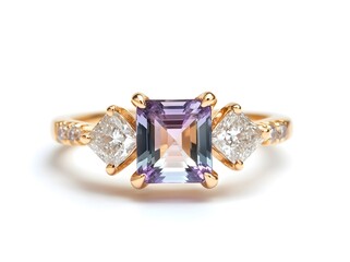 Elegant Gemstone Ring: An exquisite close-up showcasing a luxurious, elegant ring, designed with meticulous craftsmanship and adorned with sparkling gemstones. 