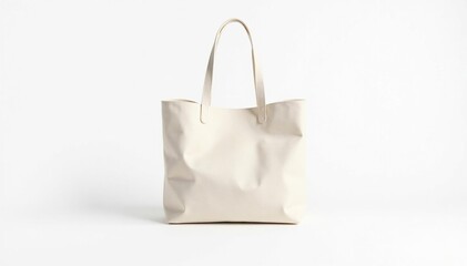 Small canvas shopper bag with long handles, isolated on pure white backdrop , casual, picture