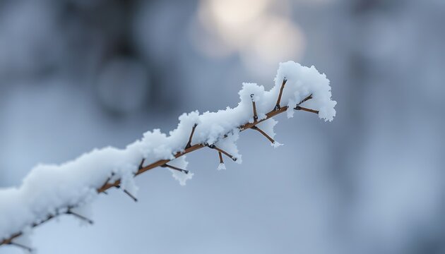 close up of a branch with snow on it