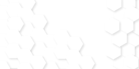 Minimal white hexagonal hexagon modern technology creative emboss light honeycomb polygonal web. abstract geometric science and mosaic tile with template texture background.	