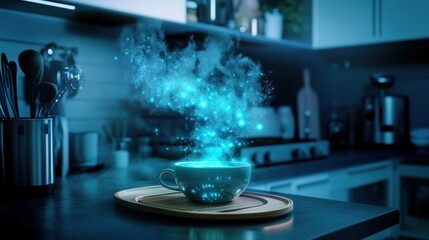 Fototapeta premium Magical steaming cup in a kitchen