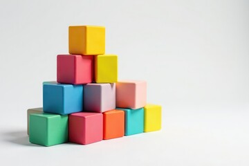 Colorful stacked blocks forming a pyramid on white, building, abstract