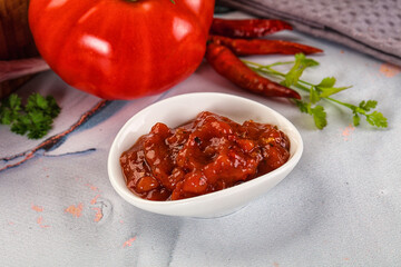 Salsa dip with chili and tomato