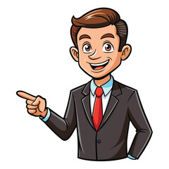 Business man pointing finger at something. Happy face. Hand drawn style vector design illustrations. 