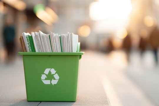 close-up of green recycling bin emphasizes concept of sustainability