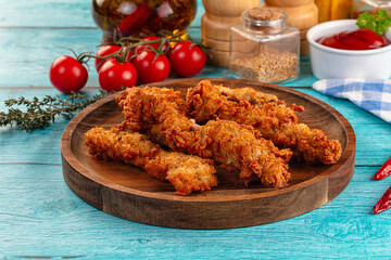 Golden crispy fried chicken strips
