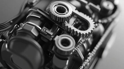Close-up of intricate engine components