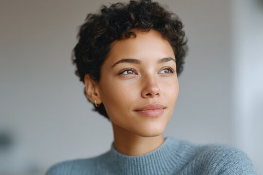 diverse individual engaged in blogging captured in portrait with blurred background and ample copy space