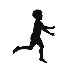 Young Boy Sprinting in Loose Sports Kit – Silhouette Vector Image on White Background