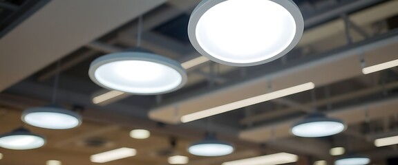 group of round lights hanging from a ceiling