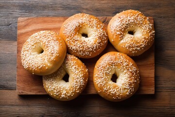 Traditional Canadian Montreal-style bagels on wooden surface