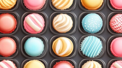 Colorful macarons in a tray