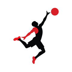 Basketball Player Slam Dunking the Ball – Silhouette Vector Image on White Background © SanoarH