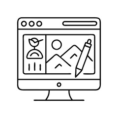 digital painting icon, digital painting line art - simple line art of digital painting, perfect for digital painting logos and icons