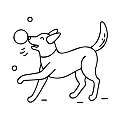 dog playing fetch icon, dog playing fetch line art - simple line art of dog playing fetch, perfect for dog playing fetch logos and icons