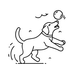 dog playing fetch icon, dog playing fetch line art - simple line art of dog playing fetch, perfect for dog playing fetch logos and icons