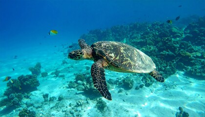 Sea Turtle Swimming In Coral Reef