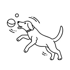 dog playing fetch icon, dog playing fetch line art - simple line art of dog playing fetch, perfect for dog playing fetch logos and icons