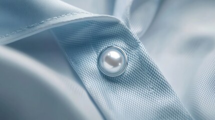 Delicate pearl button on light blue shirt