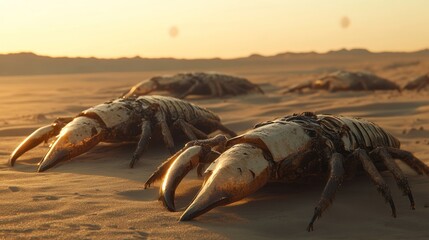 Fototapeta premium Golden Crab-like Creatures in Desert Sunset