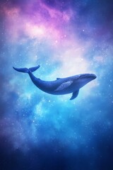 Whale in Cosmic Sky: A majestic whale, bathed in celestial hues, soars through a breathtaking cosmic sky, capturing the vastness and beauty of the universe.
