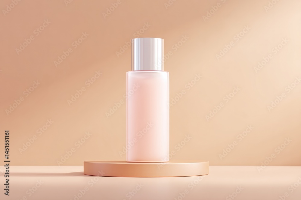 Poster empty podium for cosmetics under soft lighting enveloped in minimalistic setting with ample copy spa