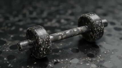 Dusty dumbbell on dark surface