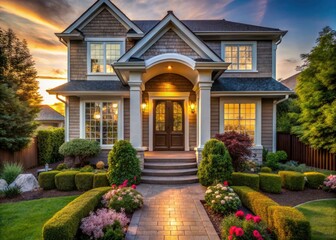 Fototapeta premium Stunning Aerial House Entrance: Drone Photography of Front Doors, Home Exterior Views, Real Estate Photography