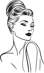 Line art drawing of a woman with a high bun and dark lipstick look vector illustration


