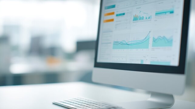 close-up of computer screen with monitoring software simple layout featuring graphs and data charts