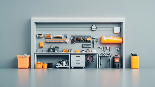 Organized workshop with tools and supplies