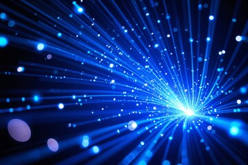 Fototapeta premium Futuristic fiber optic light burst background in blue tones.
