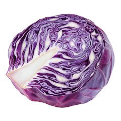 Obraz premium Freshly sliced red cabbage on a transparent background showcasing its vibrant color and intricate layers, slice red cabbage isolated on transparent background