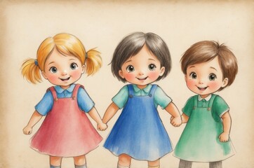 Children holding hands joyfully on Children's Day in a colorful style  