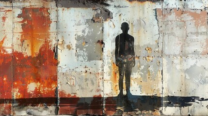 Black silhouette of a man on a dirty textured surface
